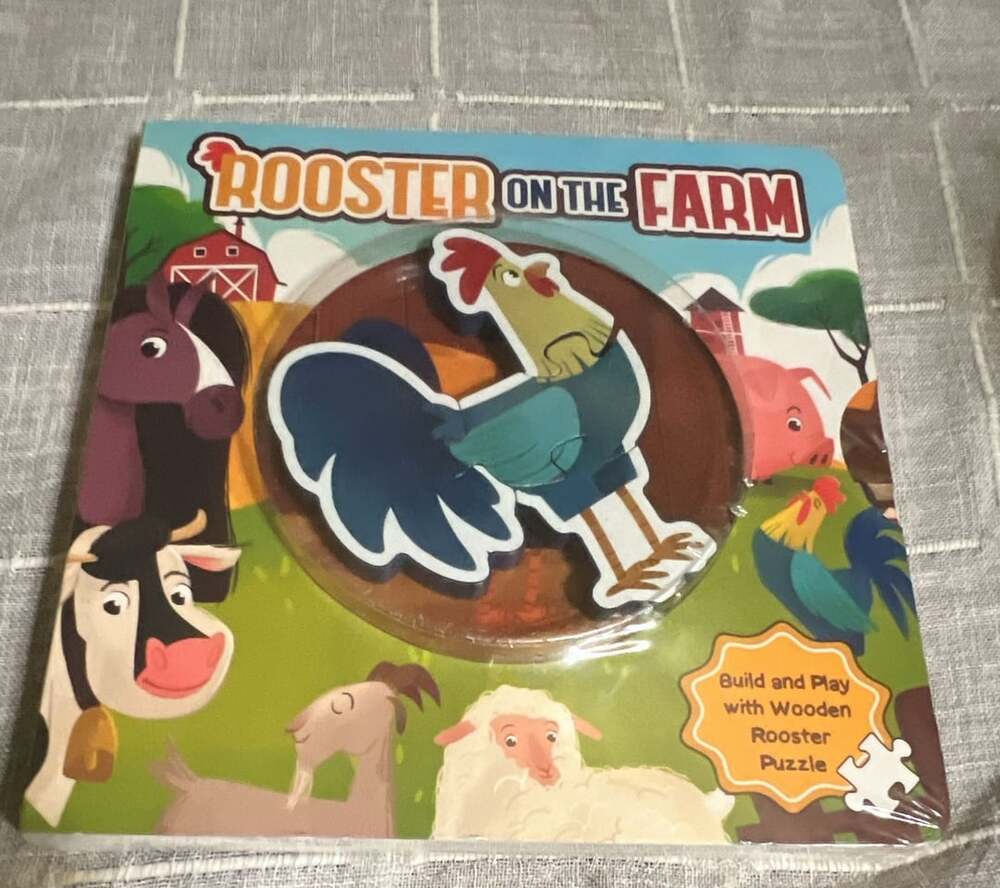 Little Hippo Books Rooster on the Farm Build and Play with Wooden Rooster Puzzle